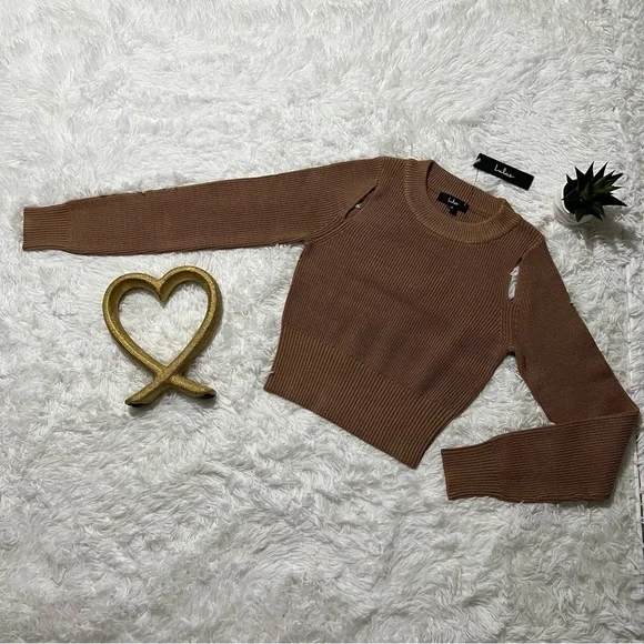 NWT LULUS Autumn Breeze Tan Cutout Pullover Sweater - Picture 2 of 9